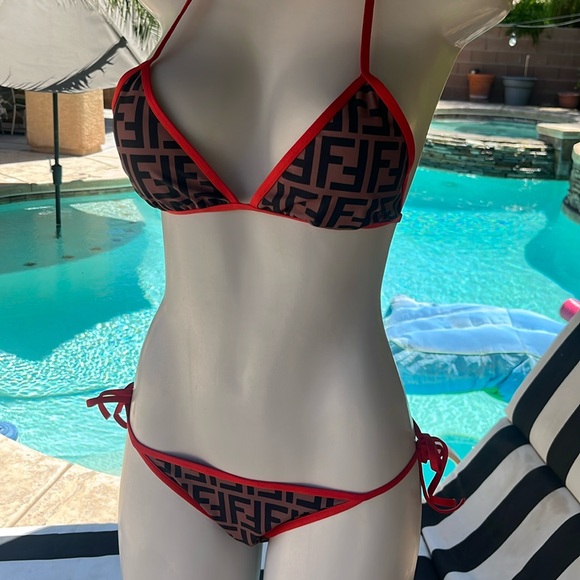 NWT STRING BIKINIS Brown & Red Sexy Triangle 2 PC - Picture 1 of 8